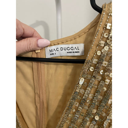 Mac Duggal Embellished Sleeveless V Neck A Line Cocktail Dress