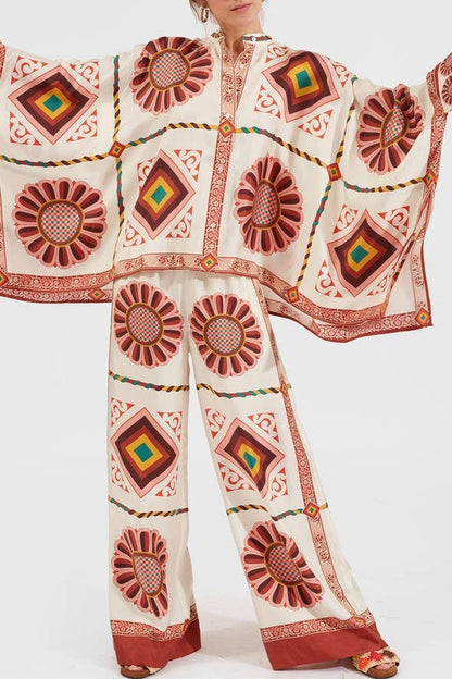 Rosa Clothing - Bohemian floral printed kimono top set