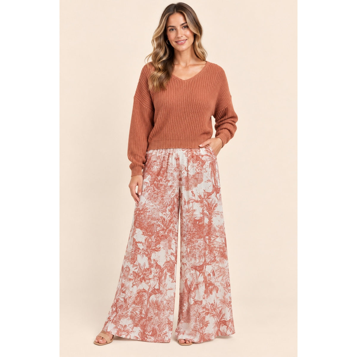 Scandal Italy Pink and Cream Wide Leg Micah Pants