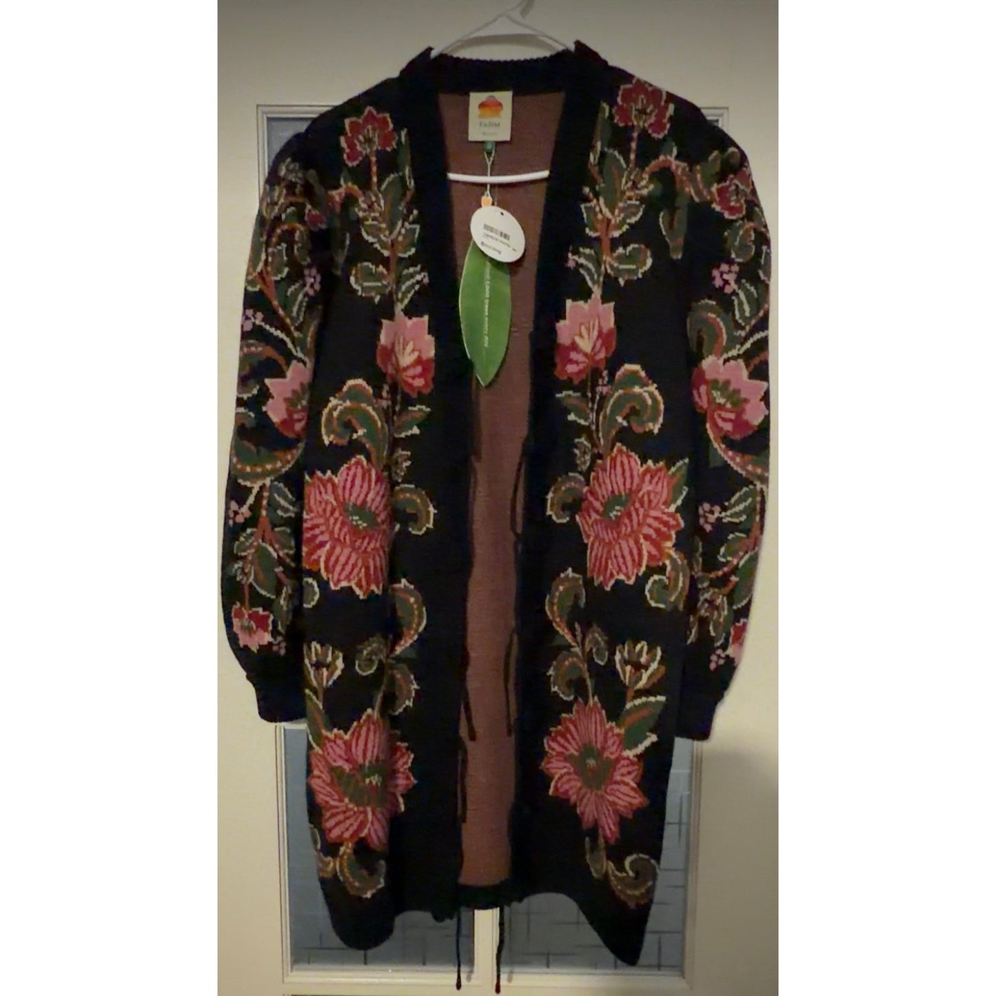 Farm Rio Black Ravenala Knit Midi Cardigan