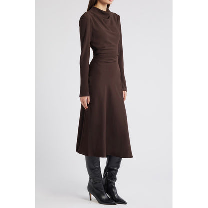 MNG Caro Ruched Long Sleeve Midi Dress