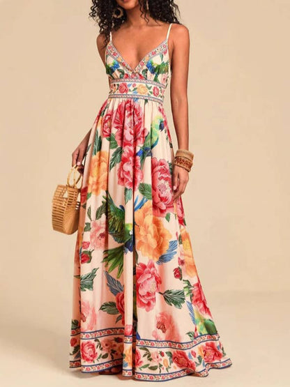 Rosa Clothing - Verona Macaw & Peony Floral print resort strappy sundress