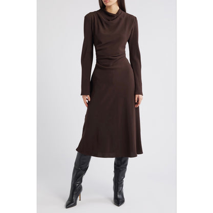 MNG Caro Ruched Long Sleeve Midi Dress