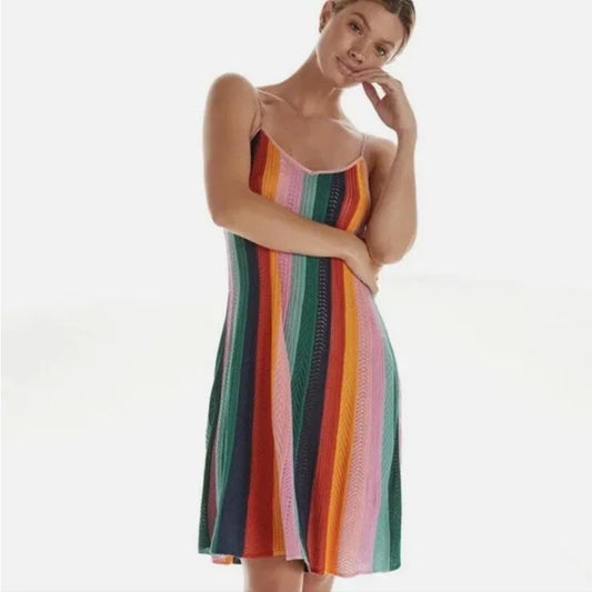 ANTHROPOLOGIE x Farm Rio Crochet Mini Knit Multi Striped Dress
