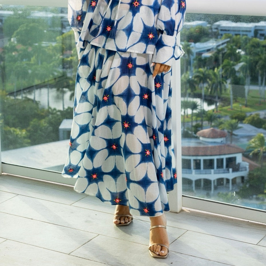 Gold & Silver Blue and White Maxi Skirt