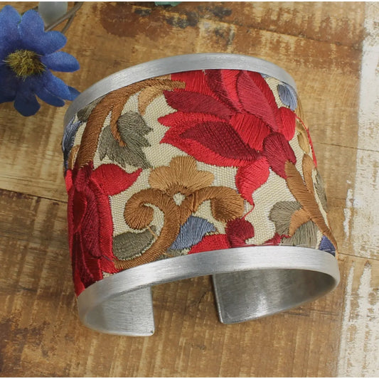 Red Flower Embroidery Cuff Bracelet