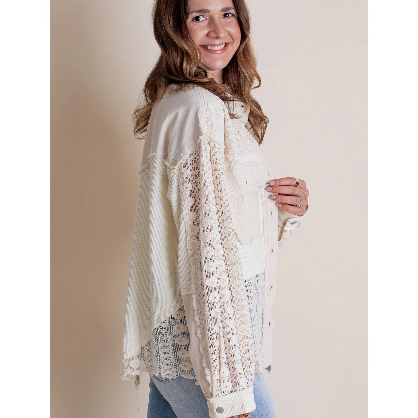 POL Cream Colored Button Down Shacket