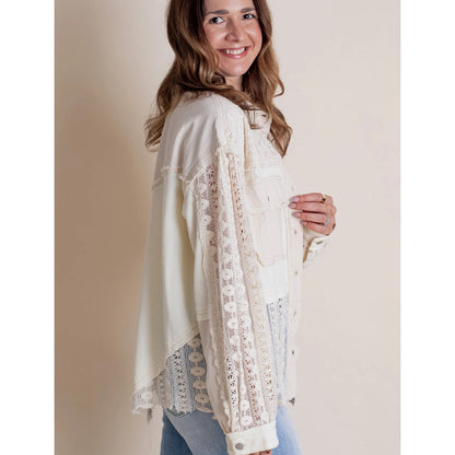 POL Cream Colored Button Down Shacket