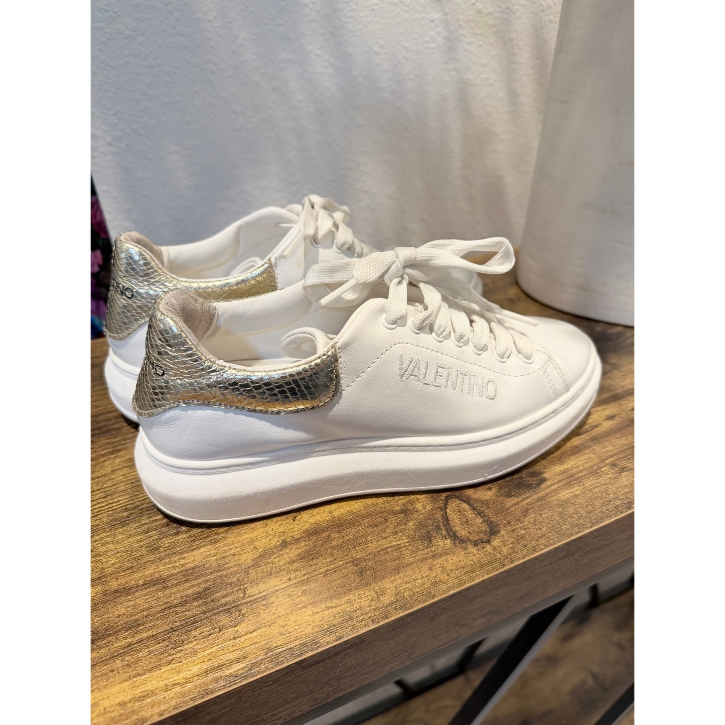 Valentino White Leather Women's Sneakers, Size 8.5