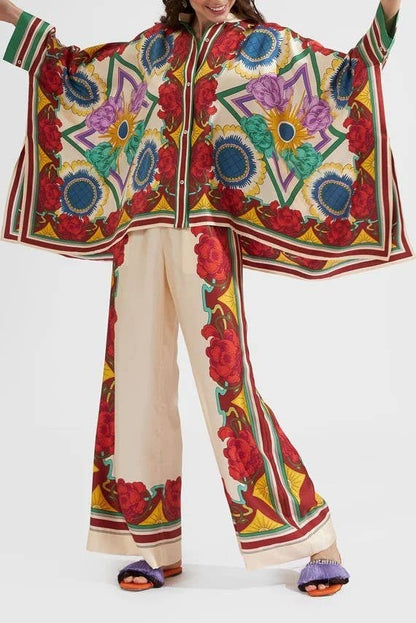 Rosa Clothing - Bohemian floral printed kimono top set