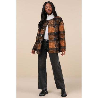 Native Youth Boucle Toggle Checked Jacket