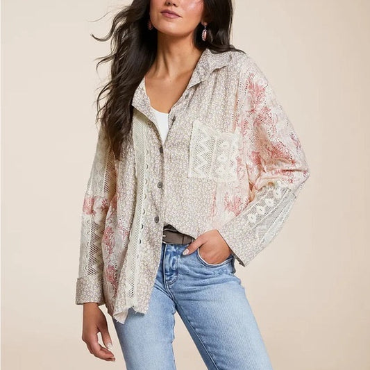 POL Clothing Floral Crochet Oversized Blouse