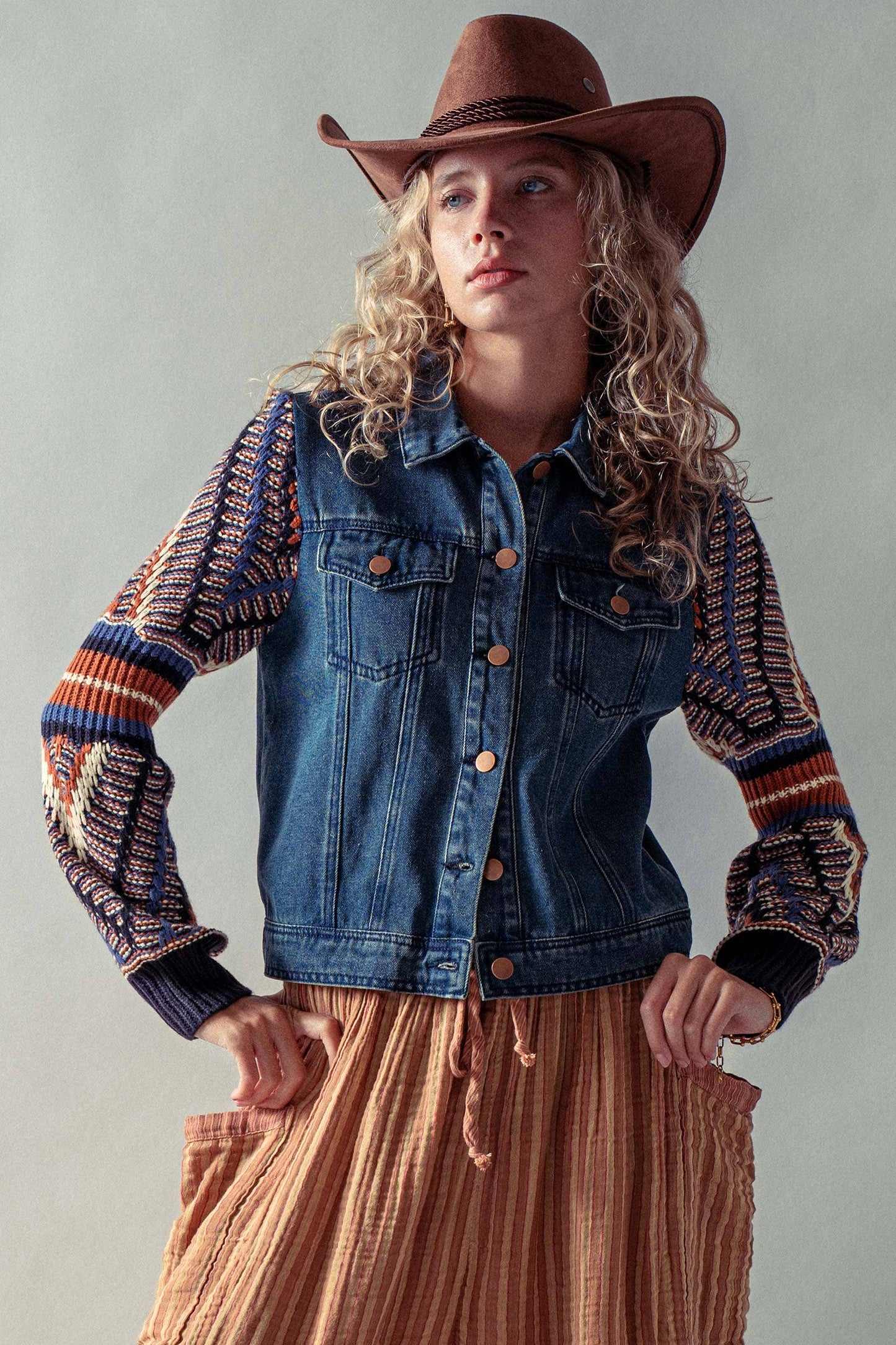 Urban Daizy Knit Sleeves Denim Jacket