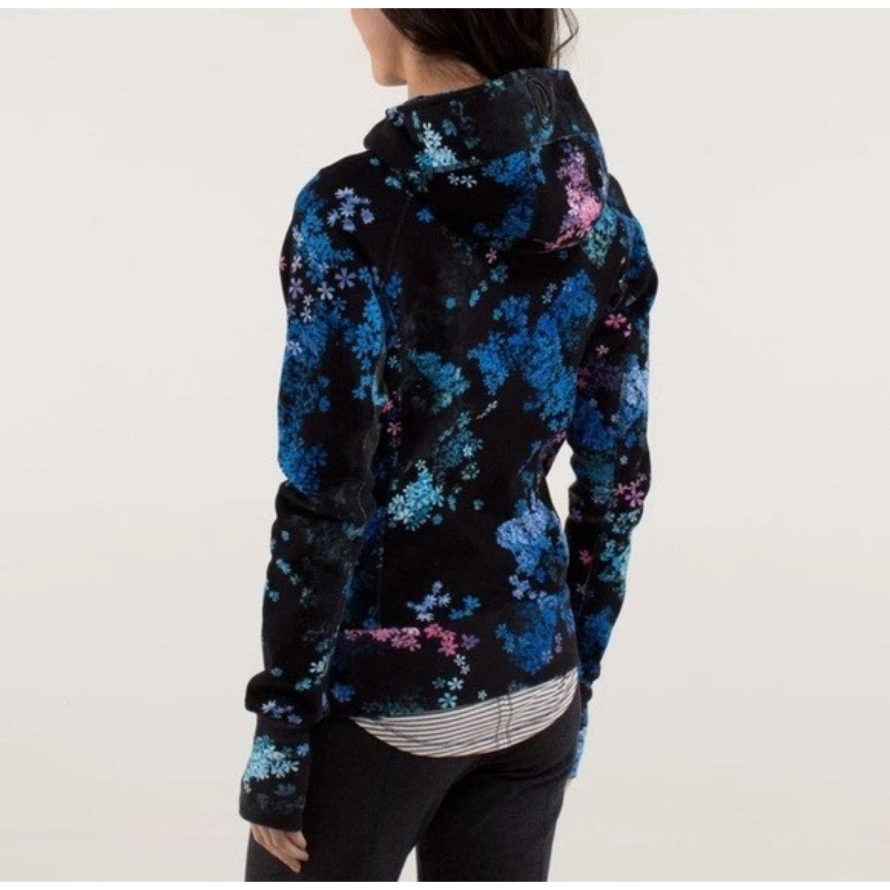 Lululemon Women's Black Floral Scuba Long Sleeve Full Zip Hoodie Size 6