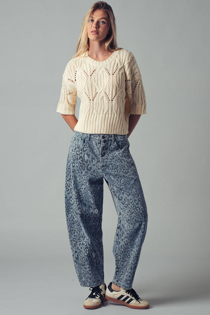 Urban Daizy Leopard Print Relaxed Straight Denim Pants