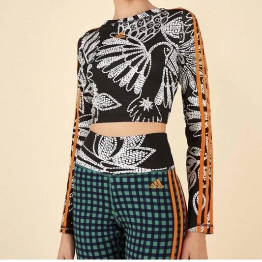 Adidas + Farm Rio Black and White Patterned Women's Top