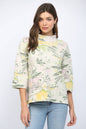 Fate Floral Pattern 3/4 Flared Sleeve Mock Neck Sweat