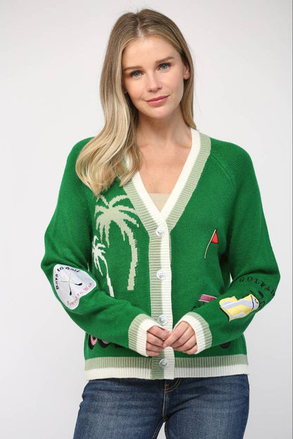 FATE GOLF EMBROIDERED PATCH CARDIGAN