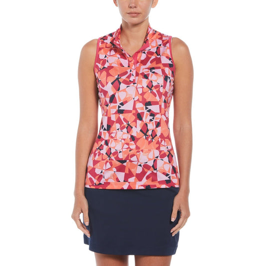 Callaway Womens Geometric Floral Print Golf Shirt with Snap Placket