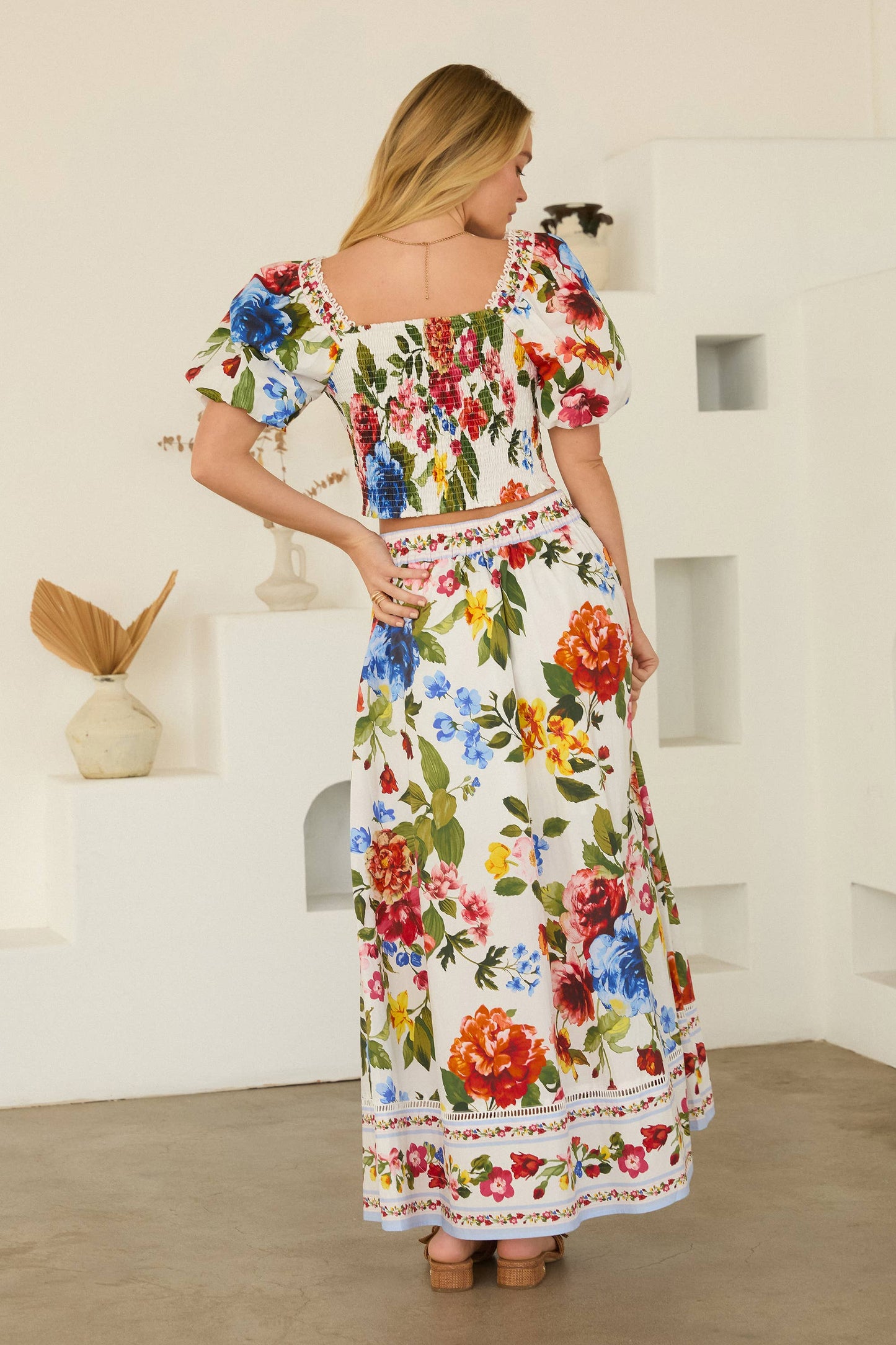 SKIES ARE BLUE Floral Border Print Midi Skirt