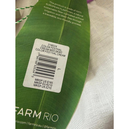 Farm Rio Color Festival Cream Euroflax Crop Blouse AND Midi Skirt Set NWT Large