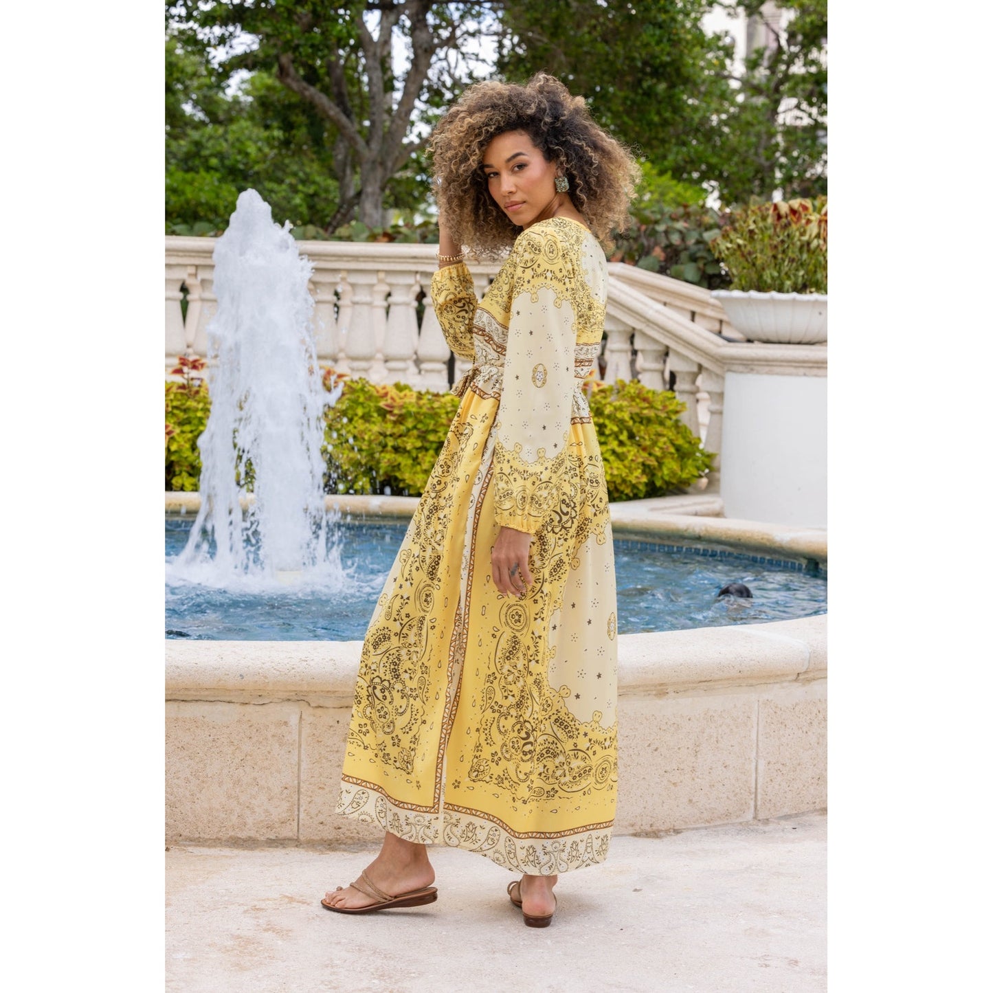 Gold & Silver Paris Says Paisley Print Yellow Maxi Dress