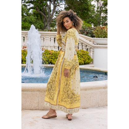 Gold & Silver Paris Says Paisley Print Yellow Maxi Dress