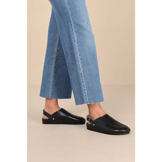 Seychelles Buckle Up Black Leather Slingback Slip-On Clogs