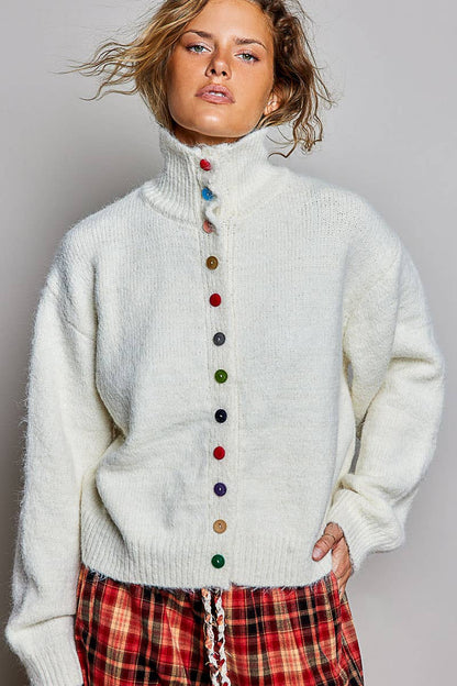Pol Clothing - Chic Collar Button Knit Cardigan Cozy Oversized Sweater SALE