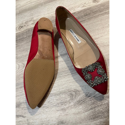 Manolo Blahnik Hangisiflat Satin Crystal Embellishment Flats