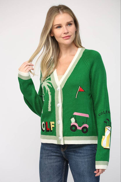 FATE GOLF EMBROIDERED PATCH CARDIGAN