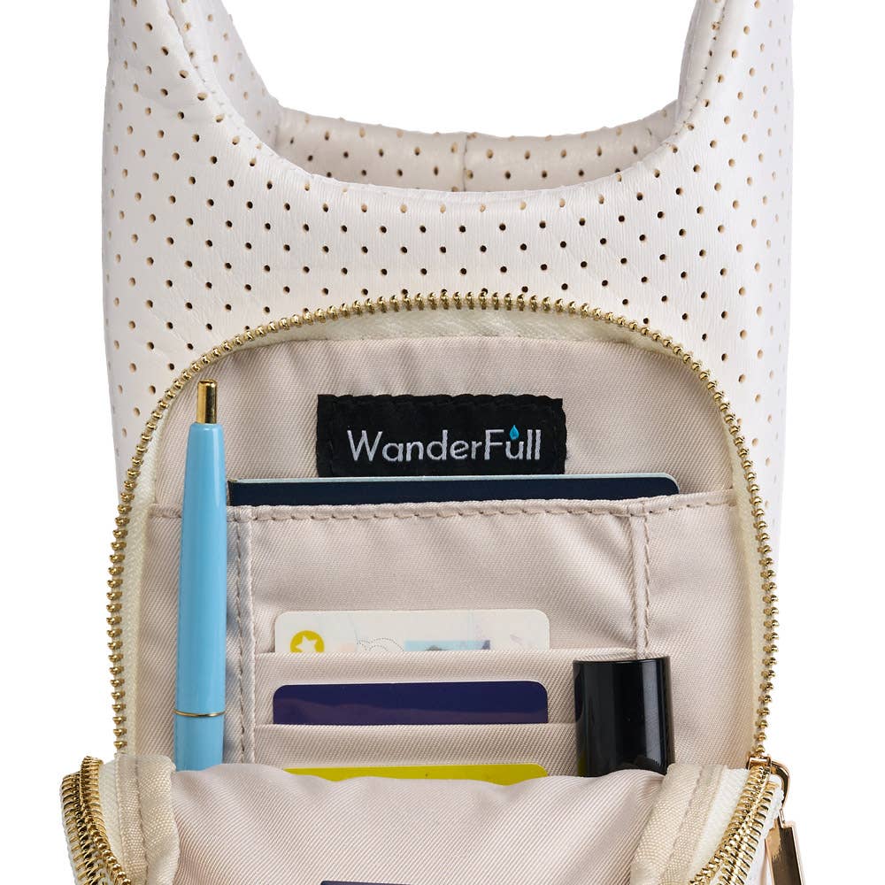 WanderFull - White Coated Perforated Neoprene HydroBag® with Pink/Green Stripe