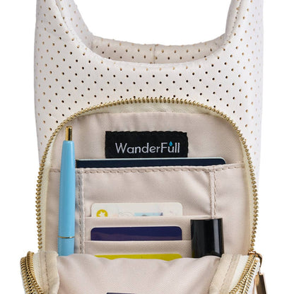 WanderFull - White Coated Perforated Neoprene HydroBag® with Pink/Green Stripe