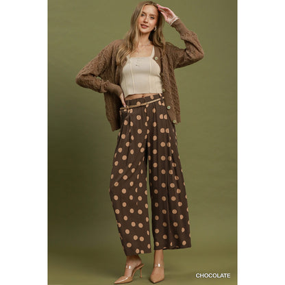Umgee Chocolate Polka Dot Wide Leg Pull-On Pants