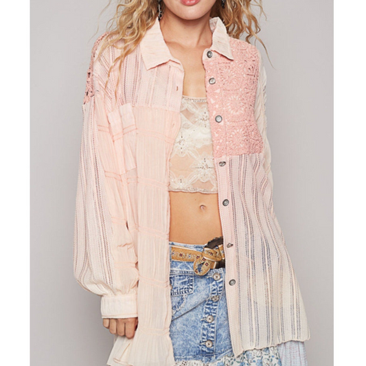 POL Baby Pink Button Front Top