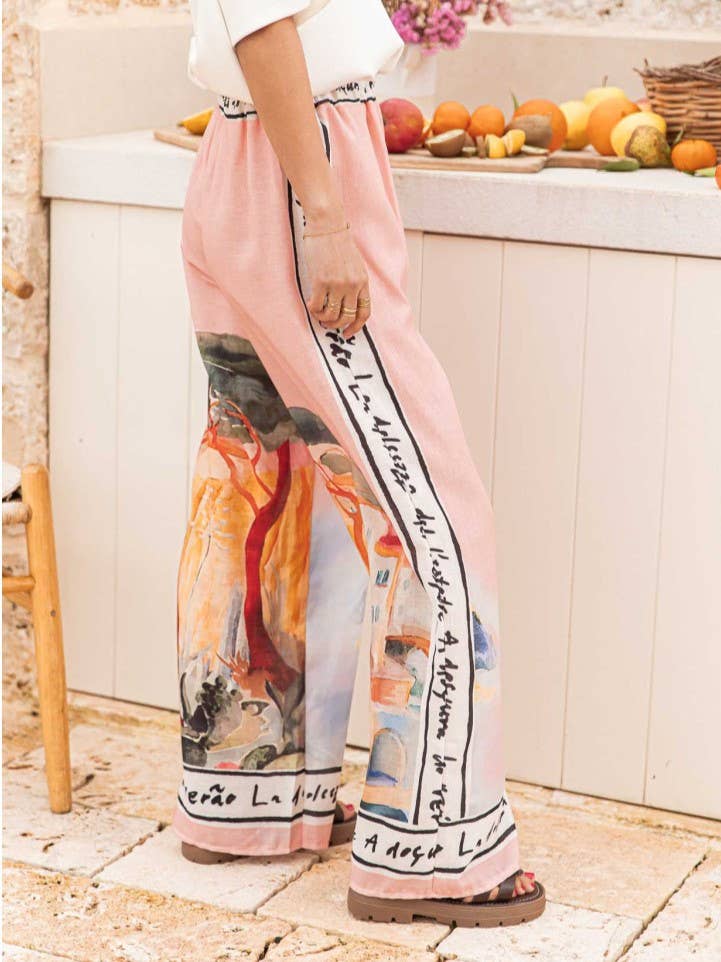 Rosa Clothing - Resort Style landscape printed wide leg pant