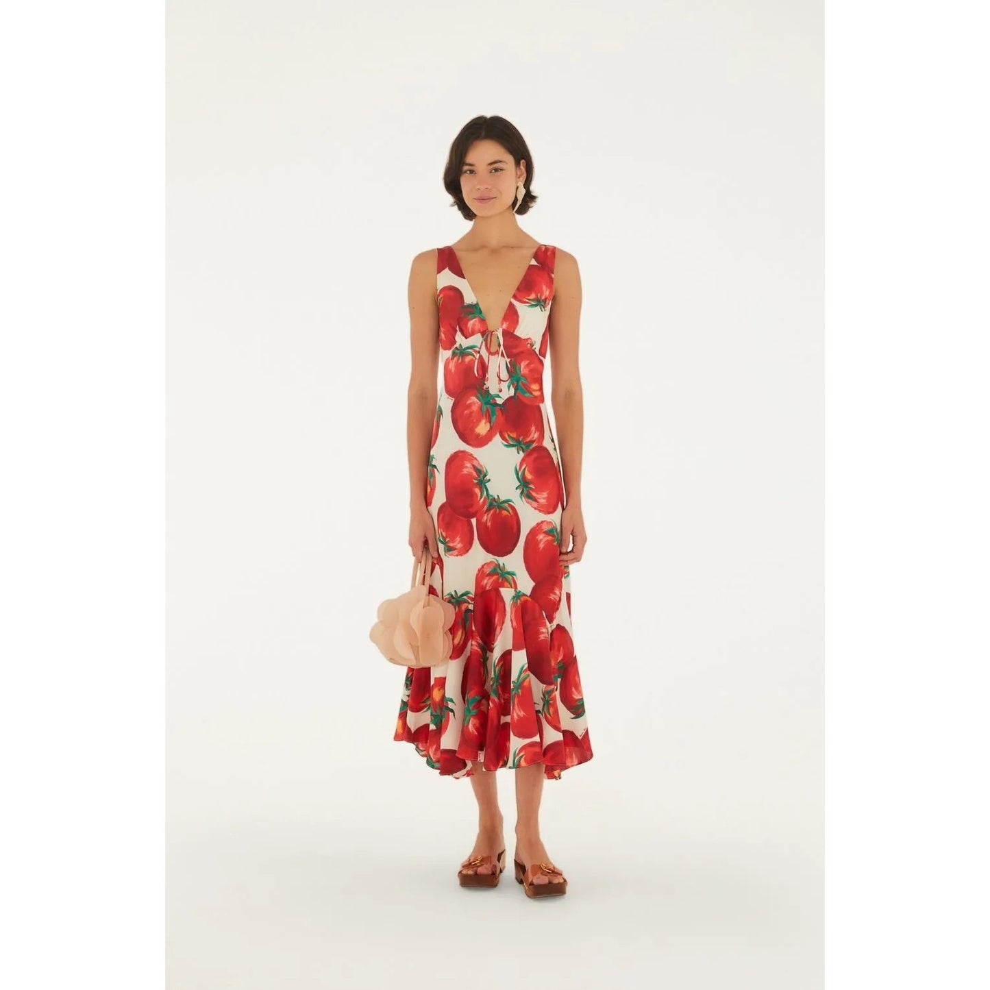 Farm Rio Tomato Printed Pointed Dress