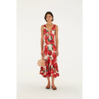 Farm Rio Tomato Printed Pointed Dress