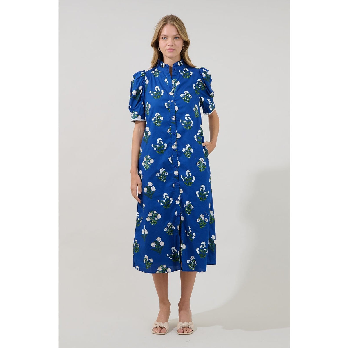 Sugarlips Gianny Button Down Midi Dress Floral