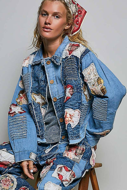 Pol Clothing Artisan Patchwork Denim Handcrafted Appliqué Vintage Jacket