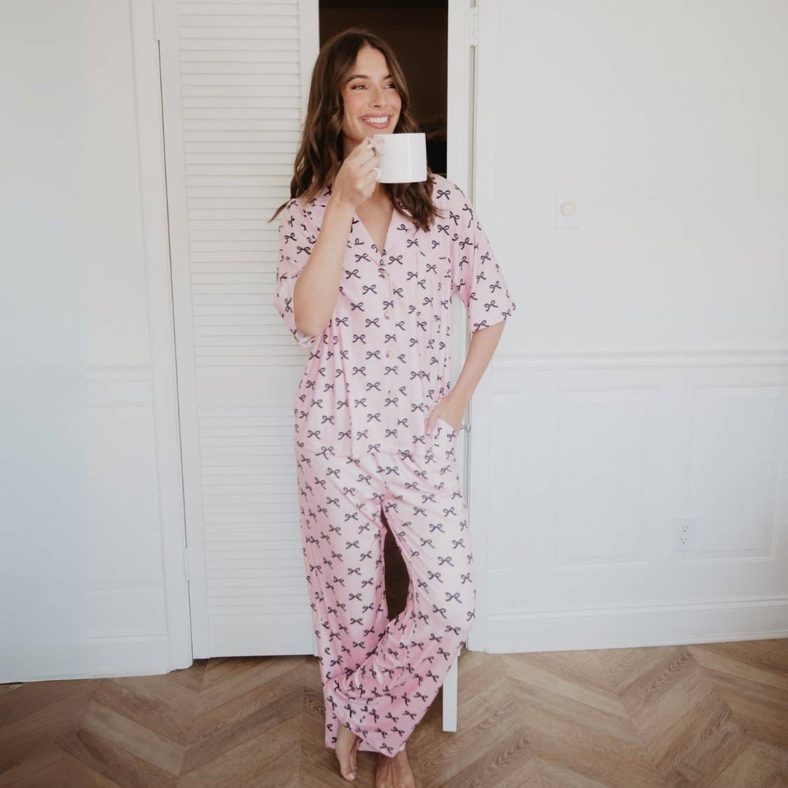 Katydid Black & Pink Mini Coquette Bows Pajama Pants Set