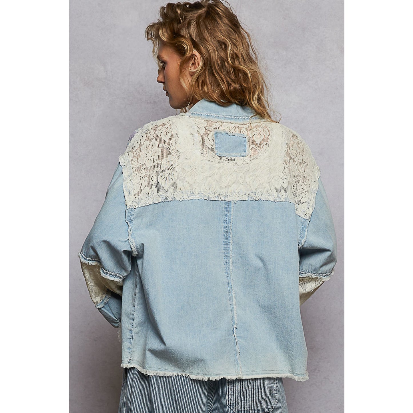 POL Clothing Denim Multi Patch Shacket