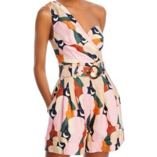 FARM Rio Pink and Orange Asymmetrical Romper