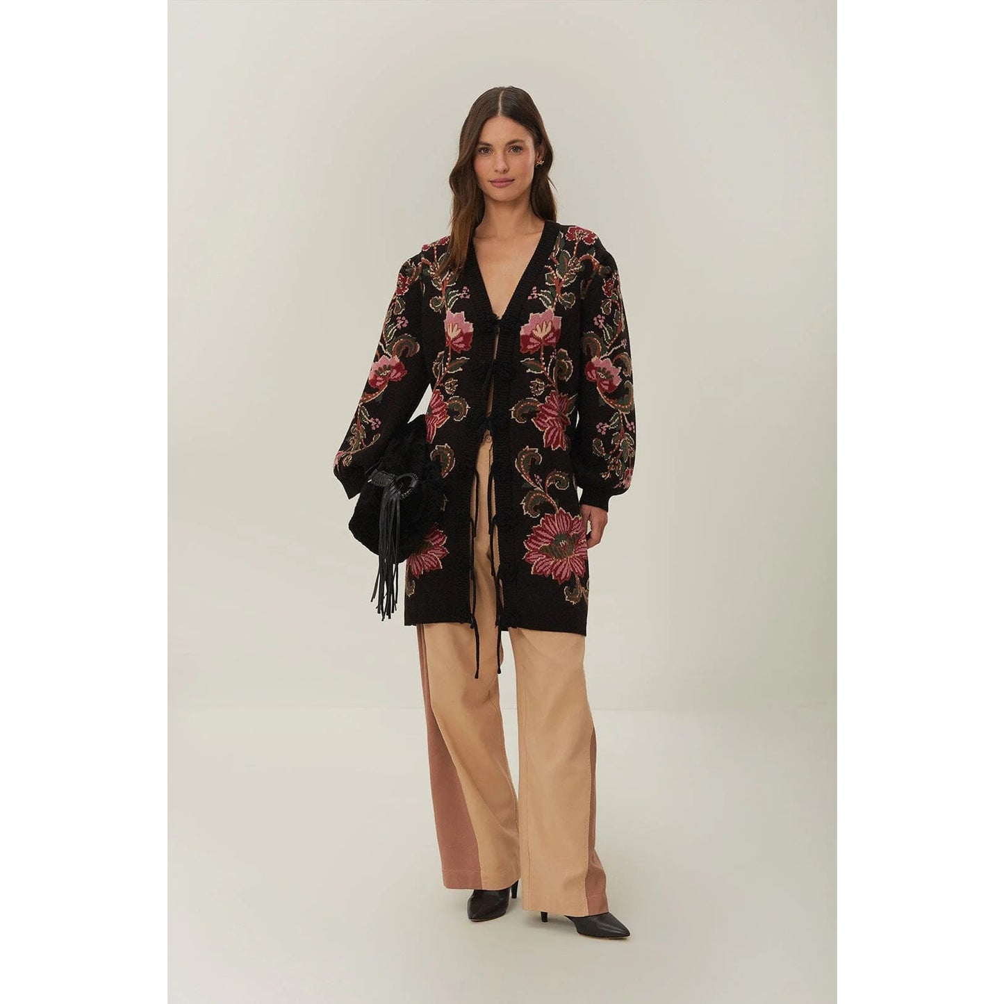 Farm Rio Black Ravenala Knit Midi Cardigan