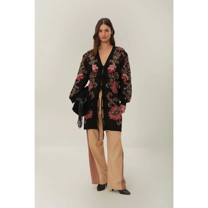 Farm Rio Black Ravenala Knit Midi Cardigan