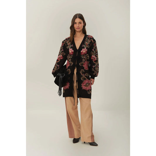 Farm Rio Black Ravenala Knit Midi Cardigan