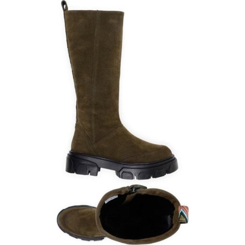 FARM RIO Embroidered Suede Tall Knee High Lug Sole Boot Green Suede