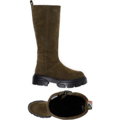 FARM RIO Embroidered Suede Tall Knee High Lug Sole Boot Green Suede