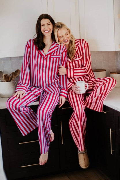 Katydid Lilac Striped Satin Cute Christmas PJ Set