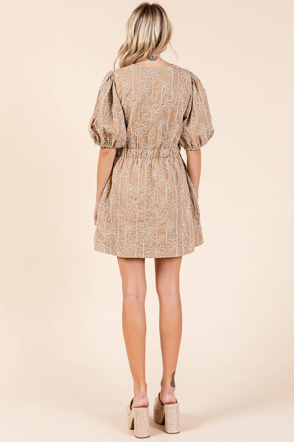 GeeGee x Lovelo Floral Embroidered Half Button-Up Mini Dress
